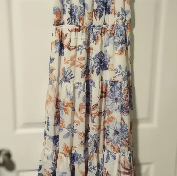 NWT JAPNA Maxi Dress White Blue Floral Halter Lined Maxi Dress Women’s Sz Large - Picture 9 of 10